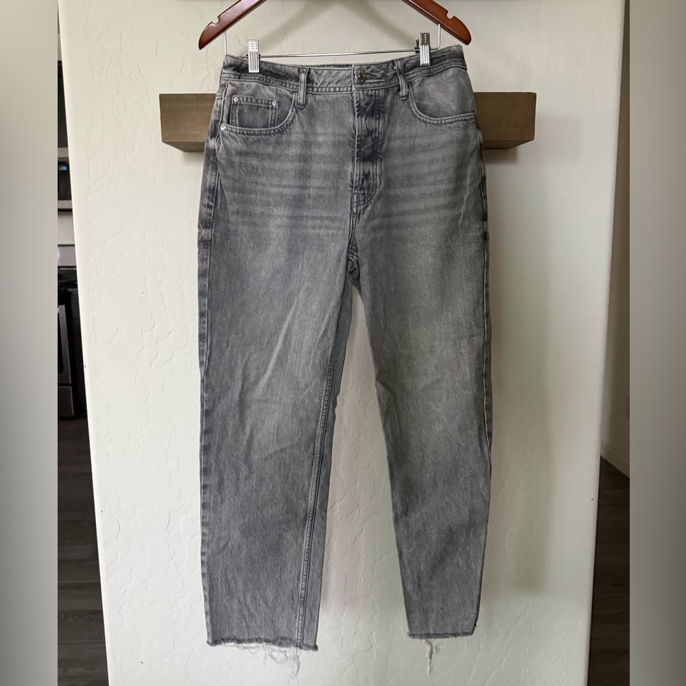 River Island|Gray high waisted,straight leg Jeans with raw hem•••size 12,staple